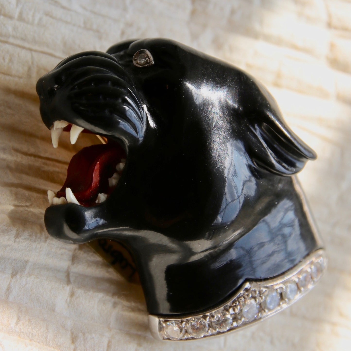 Italian 1980s Labradorite & Diamond Panther Brooch front