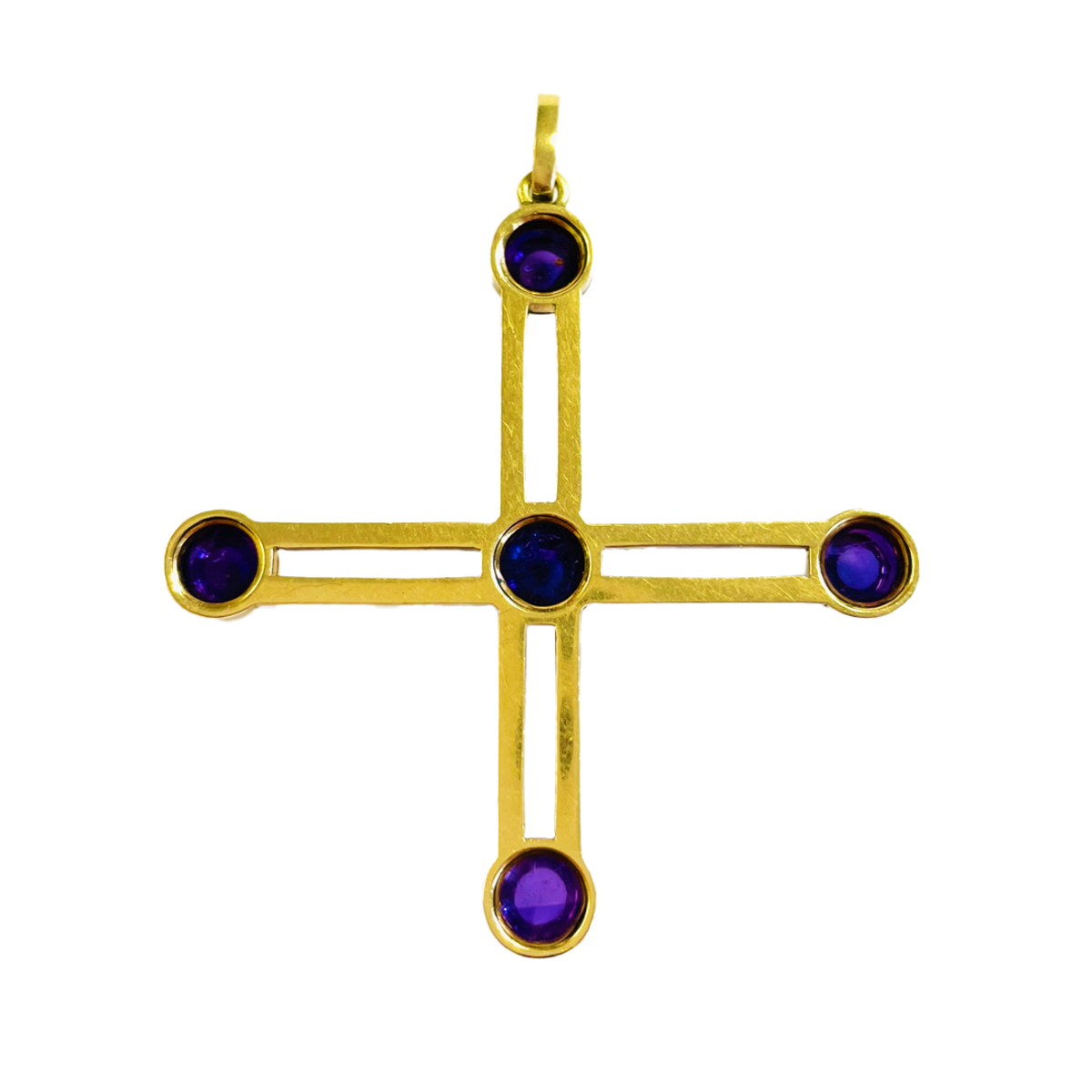 Victorian 18KT Yellow Gold Amethyst & Enamel Cross Pendant back