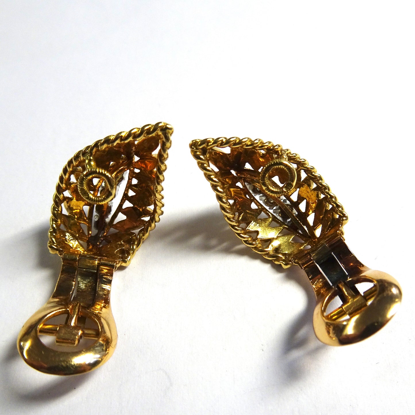 Pery Fils French 1950s 18KT Yellow Gold Diamond Earrings back