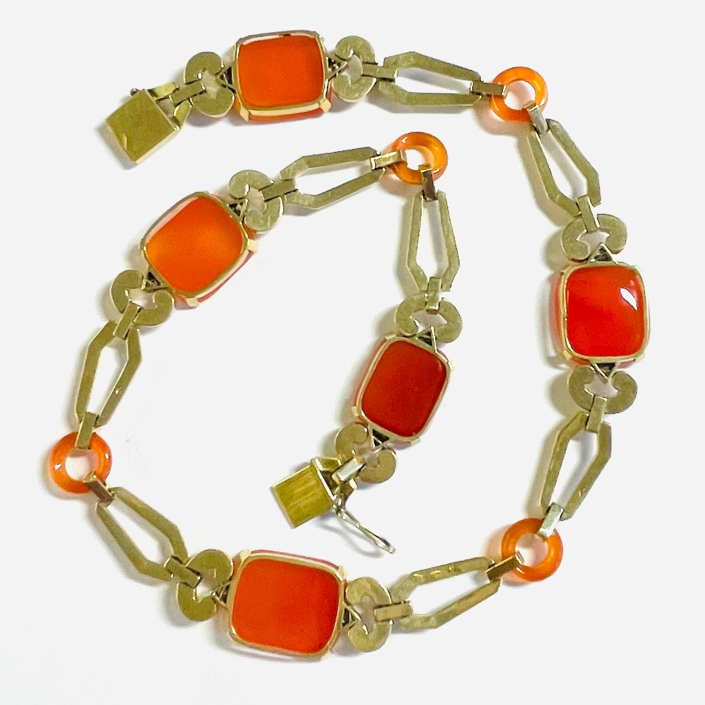 1930s 18KT White Gold Carnelian Agate & Diamond Necklace back