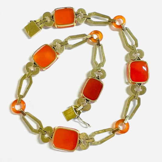 1930s 18KT White Gold Carnelian Agate & Diamond Necklace back