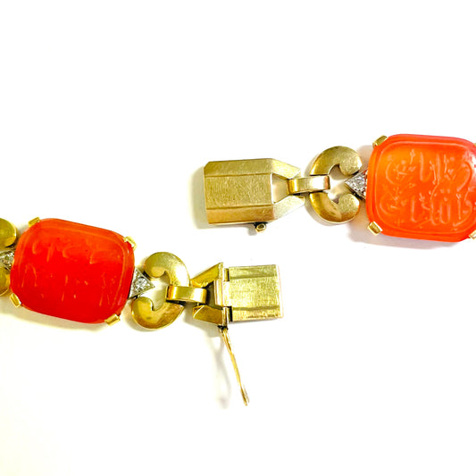 1930s 18KT White Gold Carnelian Agate & Diamond Necklace clasp