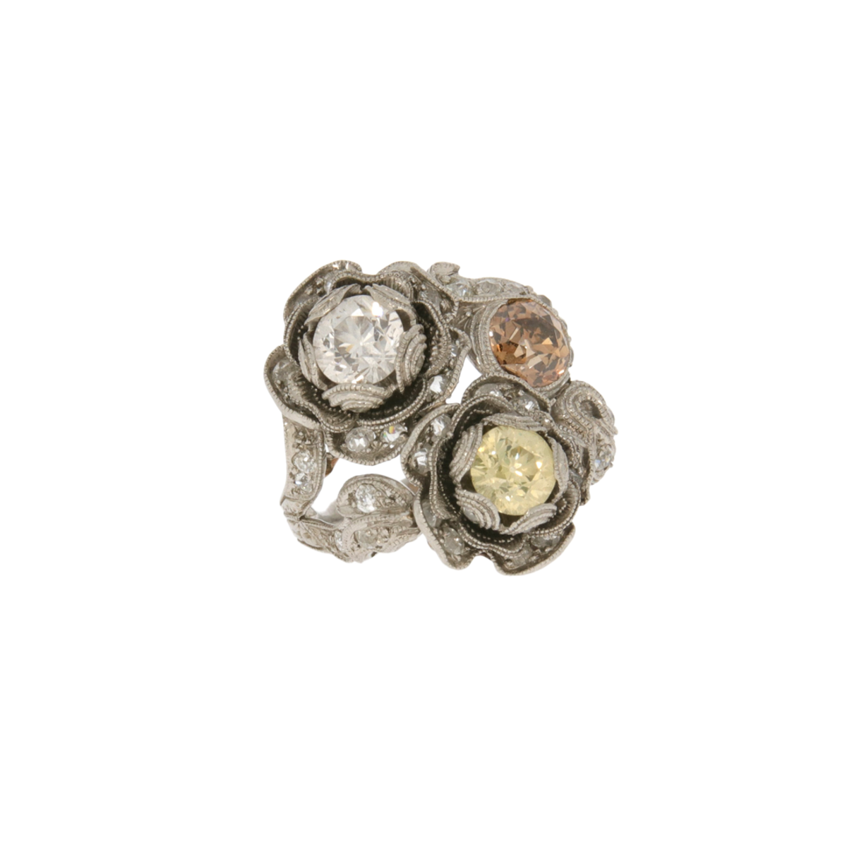 French Edwardian Platinum Diamond Ring front