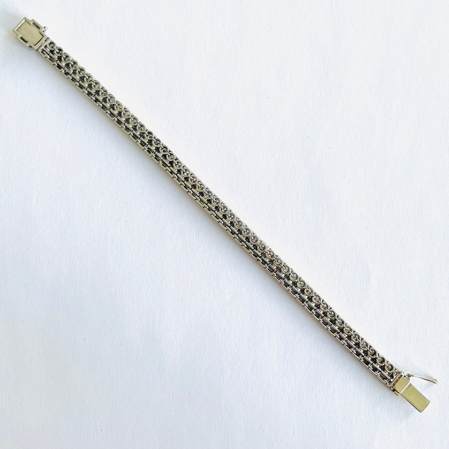 French 1960s Platinum & 18KT white Gold Diamond Bracelet back