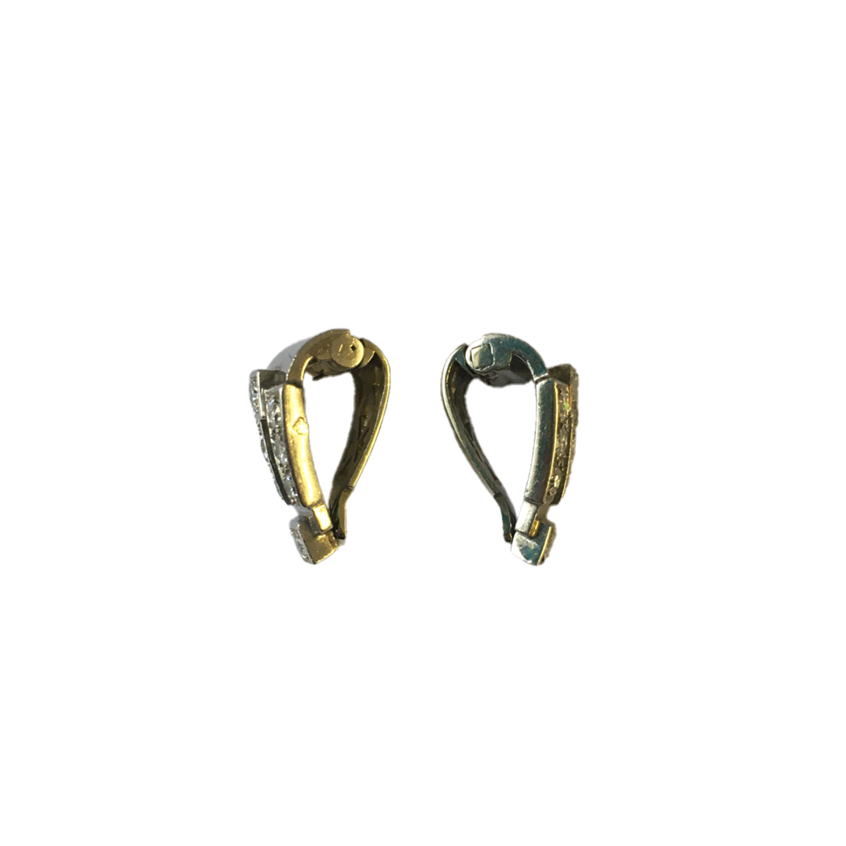 French 1930s Platinum & 18KT Yellow Gold Diamond Earrings side