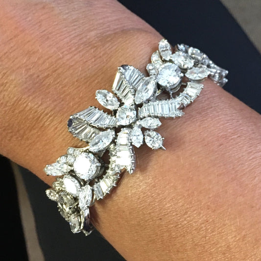 1950s Platinum Diamond Necklace worn as bracelet on wrist