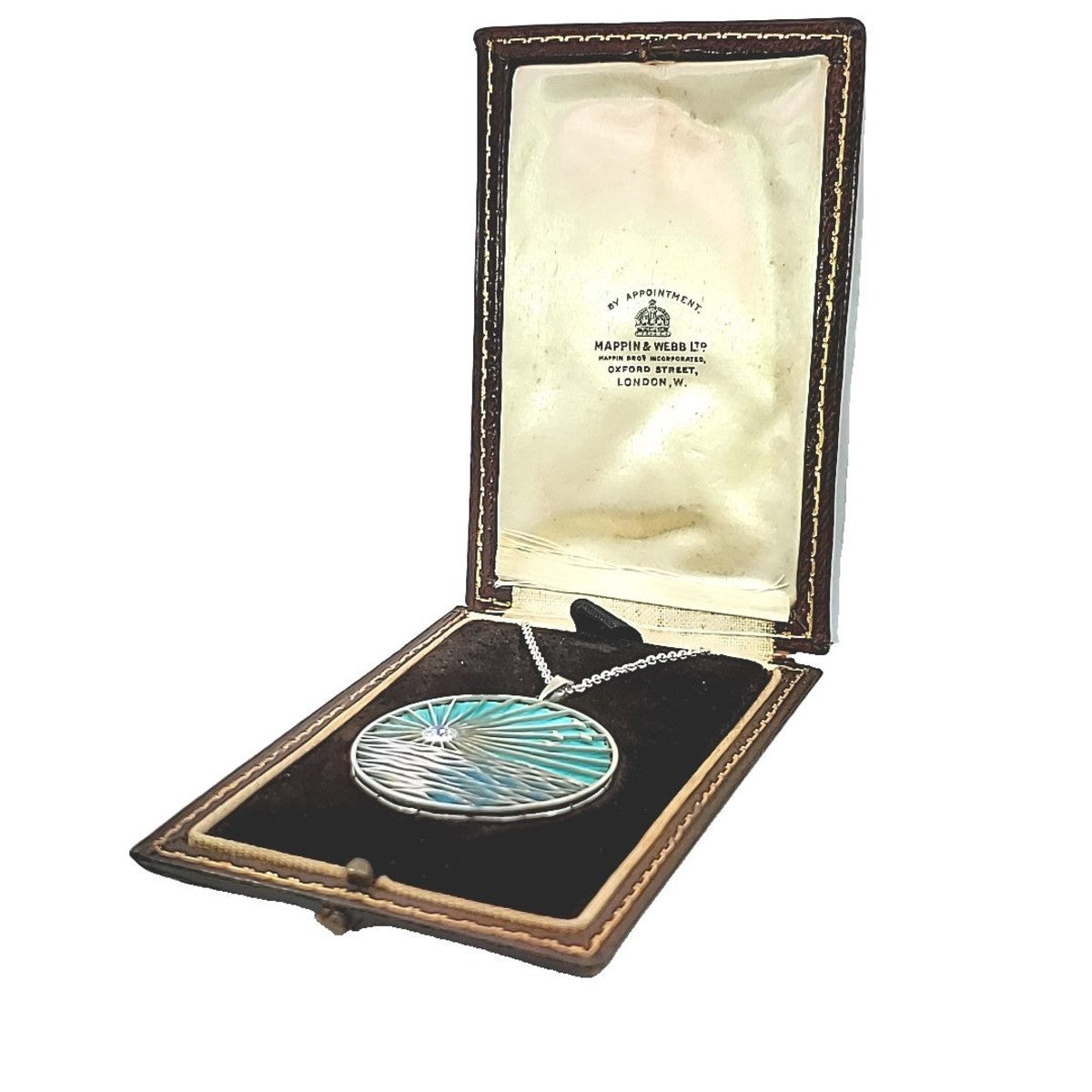 1930s Platinum Enamel & Diamond Necklace in box