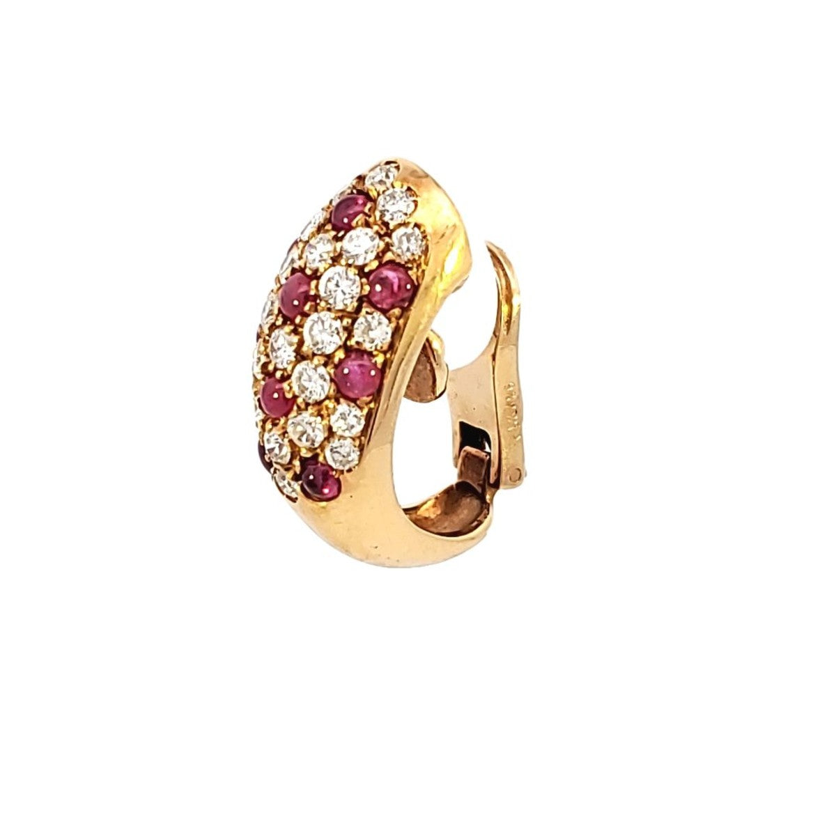 Cartier 1980s 18KT Yellow Gold Ruby & Diamond Earrings front side