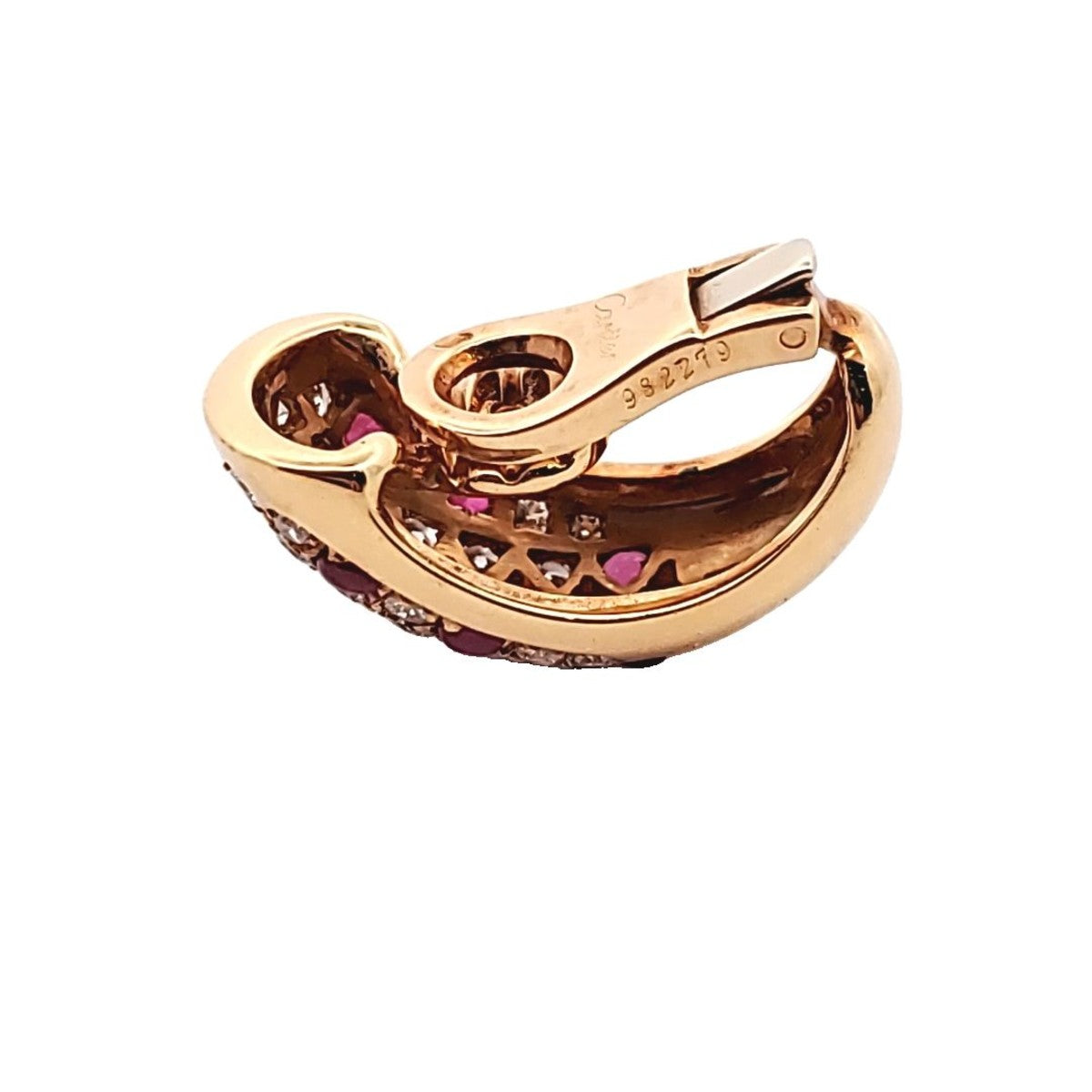 Cartier 1980s 18KT Yellow Gold Ruby & Diamond Earrings back