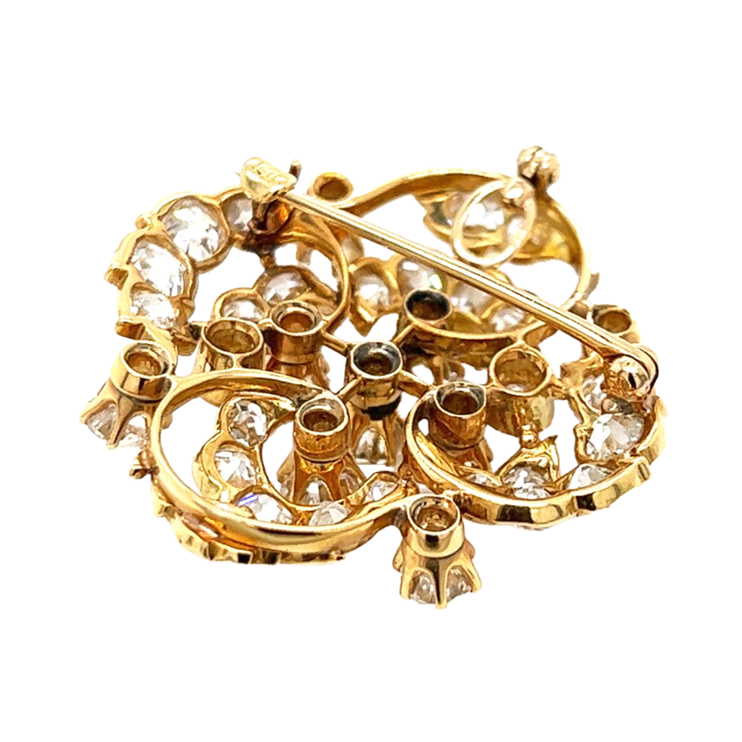 Victorian 14KT Yellow Gold Diamond Brooch back