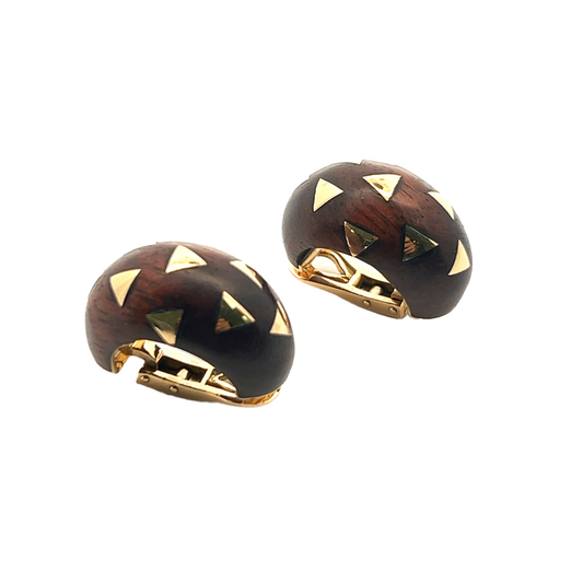 Van Cleef & Arpels 1980s 18KT Yellow Gold Wood Earrings side