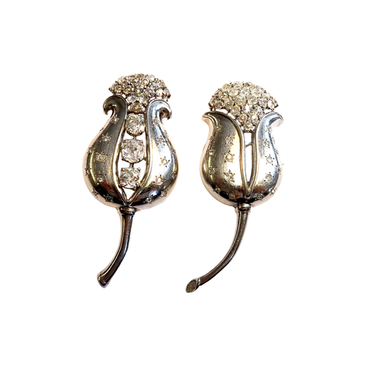 Rene Boivin French 1930s Platinum Diamond Tulip Brooches front