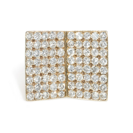 French Retro 18KT Yellow Gold Diamond Double Plaque Ring front