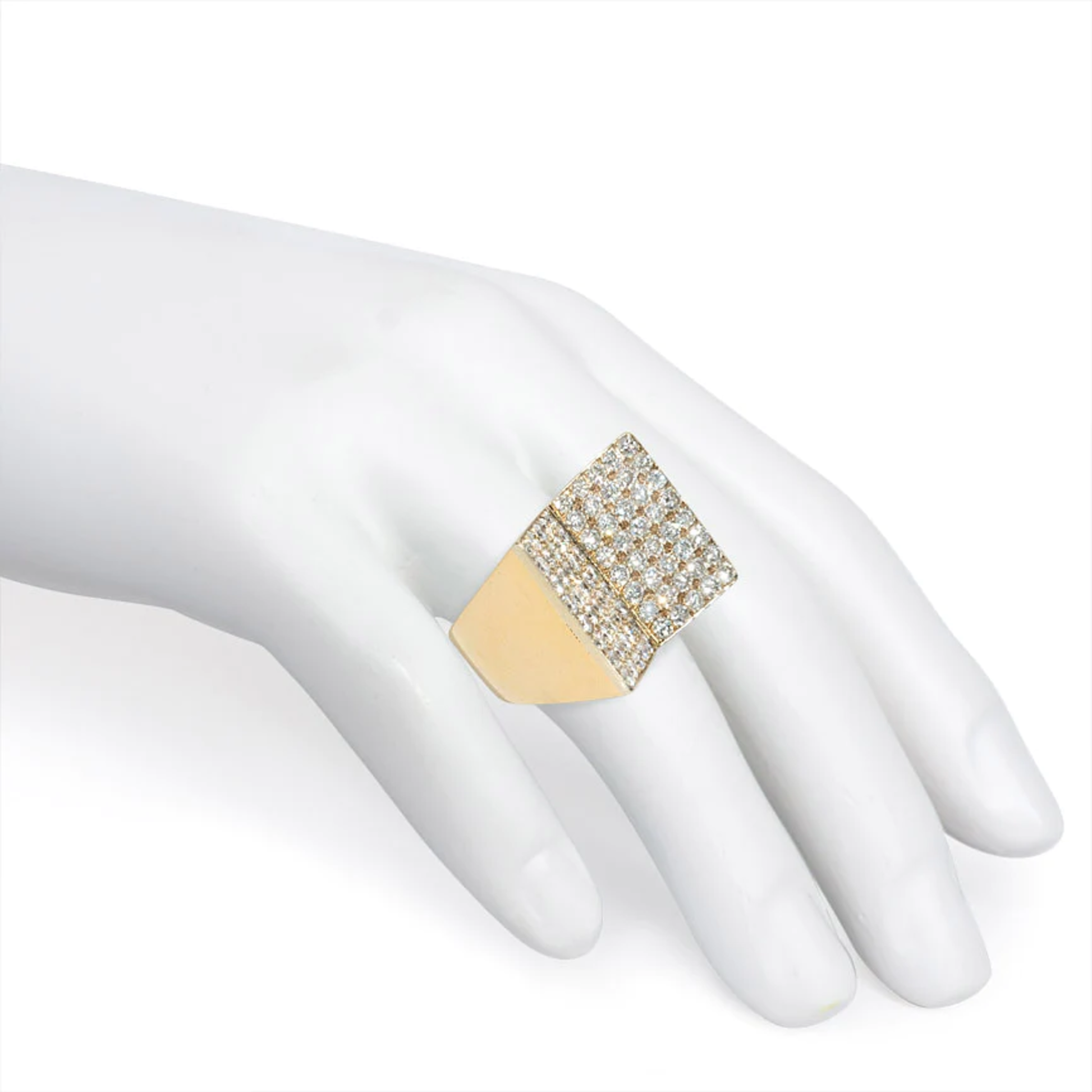 French Retro 18KT Yellow Gold Diamond Double Plaque Ring worn on finger