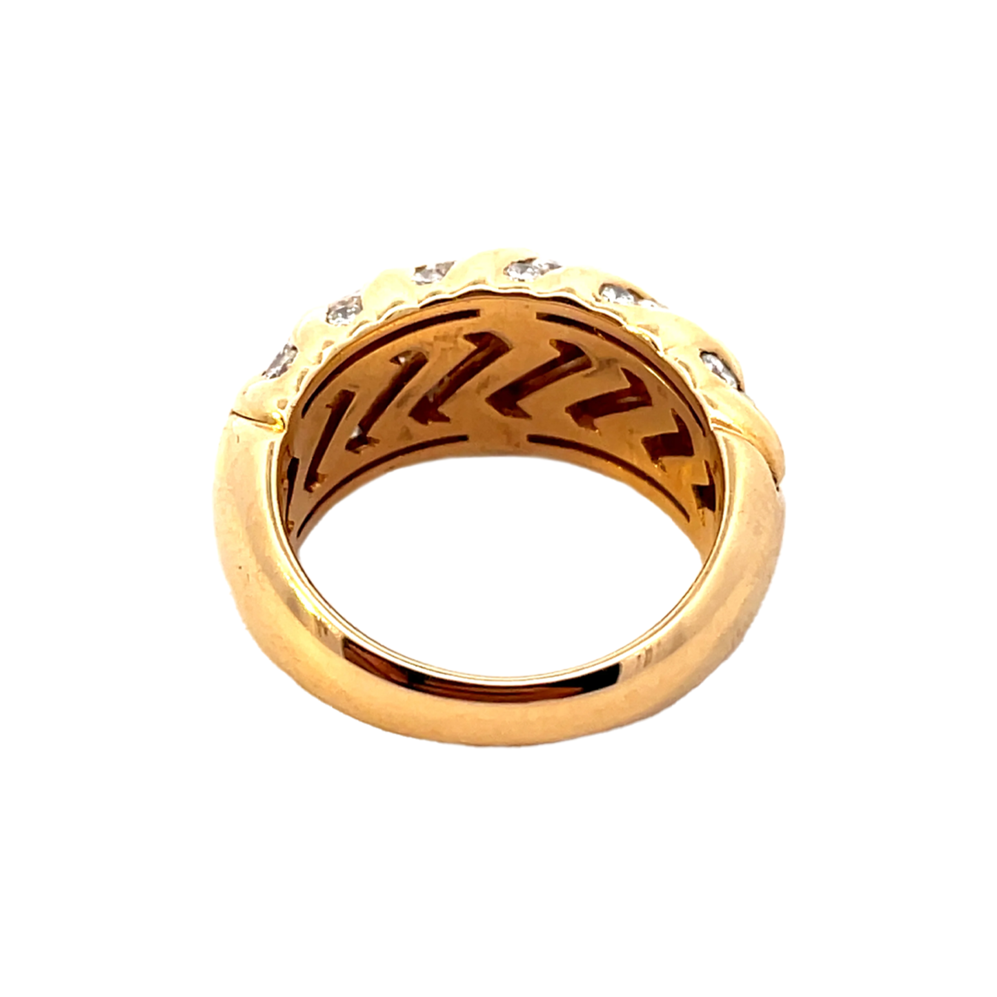 Bulgari 1980s 18KT Yellow Gold Diamond Spiga Ring back