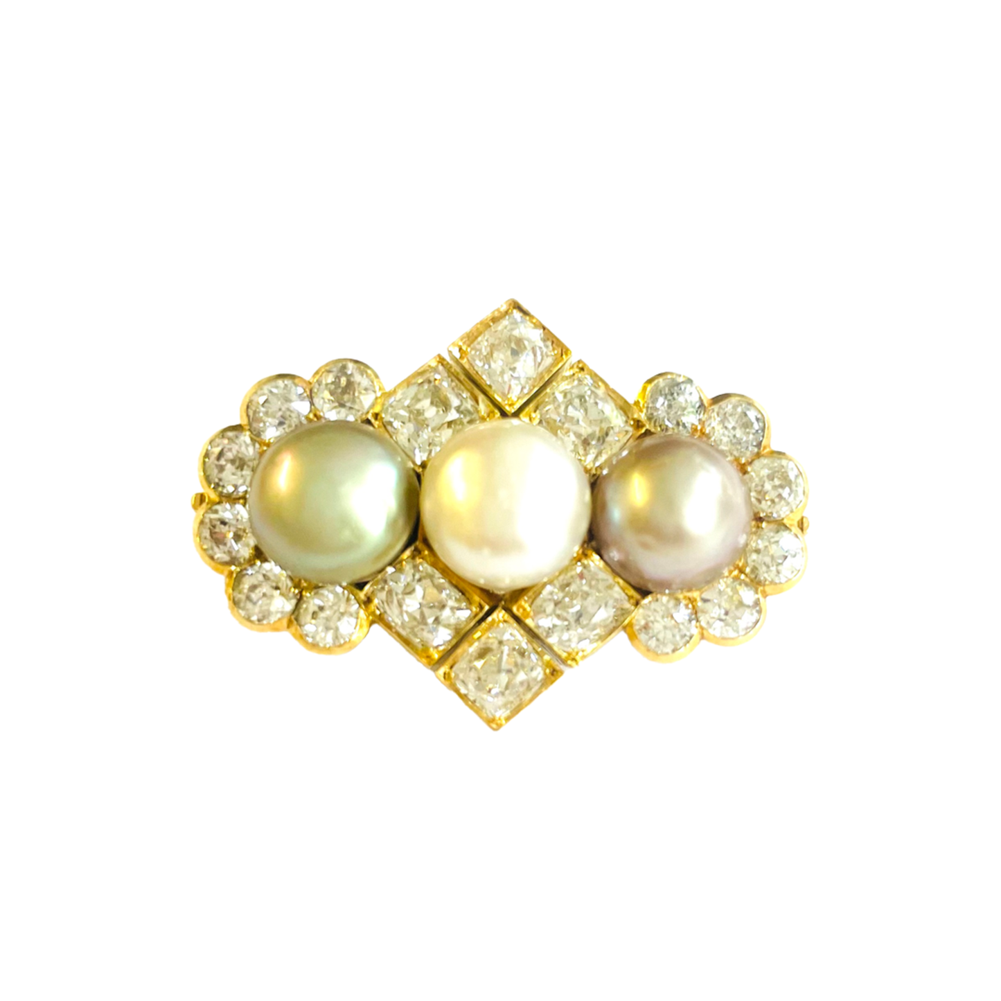 Bolin Victorian 18KT Yellow Gold Natural Pearl & Diamond Brooch/Pendant front
