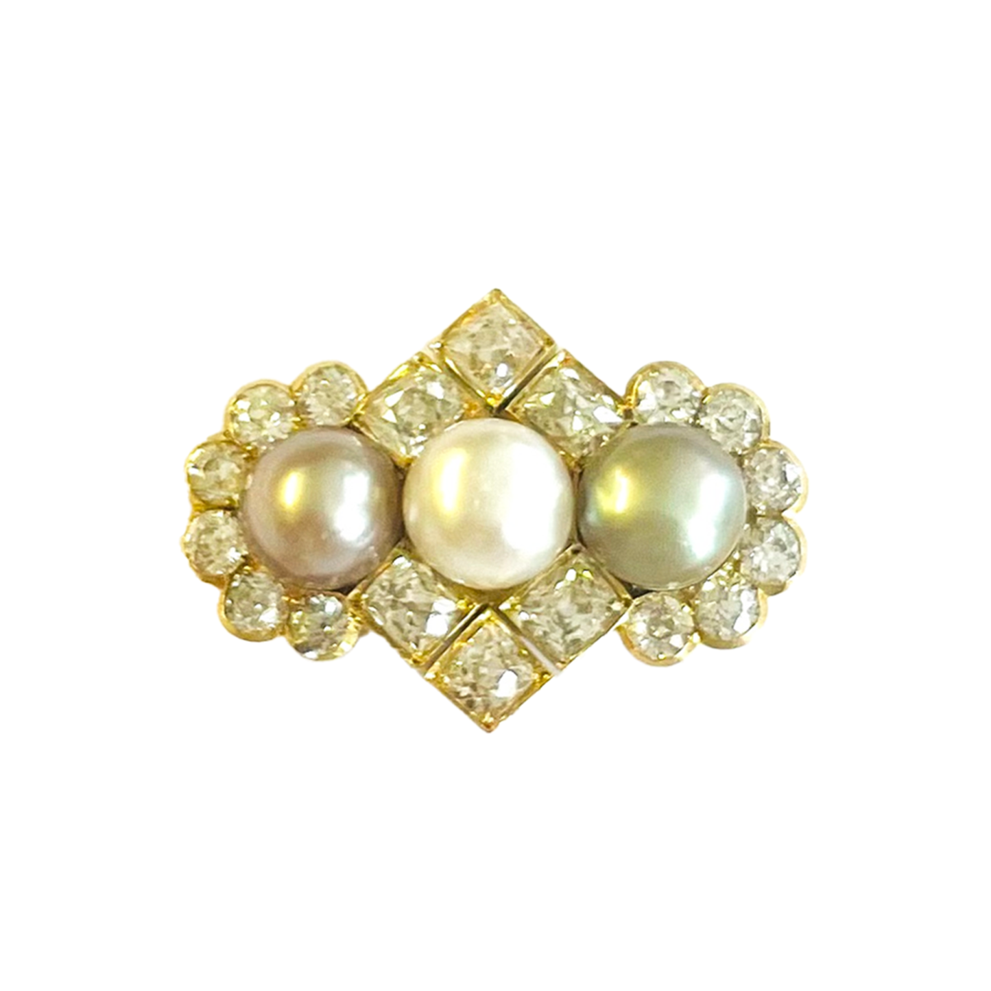 Bolin Victorian 18KT Yellow Gold Natural Pearl & Diamond Brooch/Pendant front