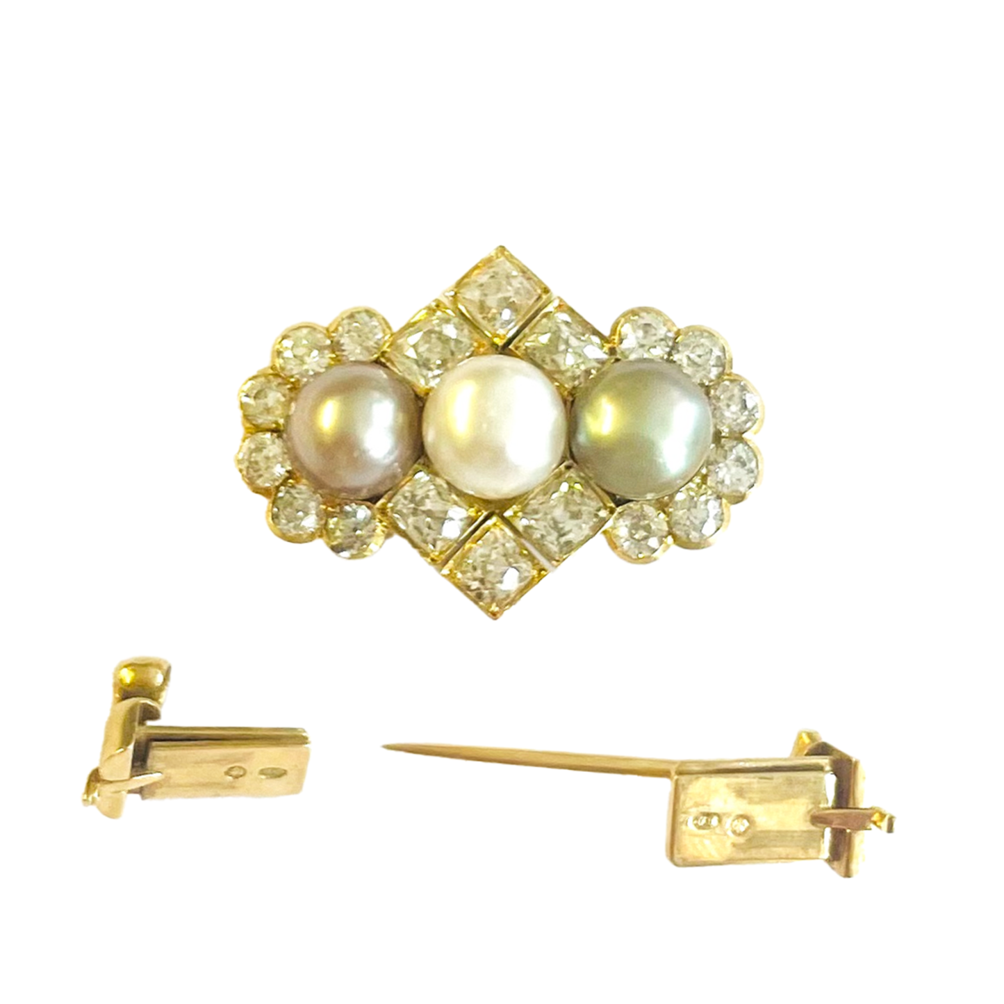 Bolin Victorian 18KT Yellow Gold Natural Pearl & Diamond Brooch/Pendant front