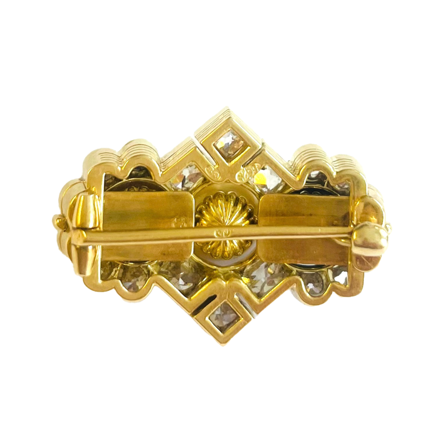 Bolin Victorian 18KT Yellow Gold Natural Pearl & Diamond Brooch/Pendant back