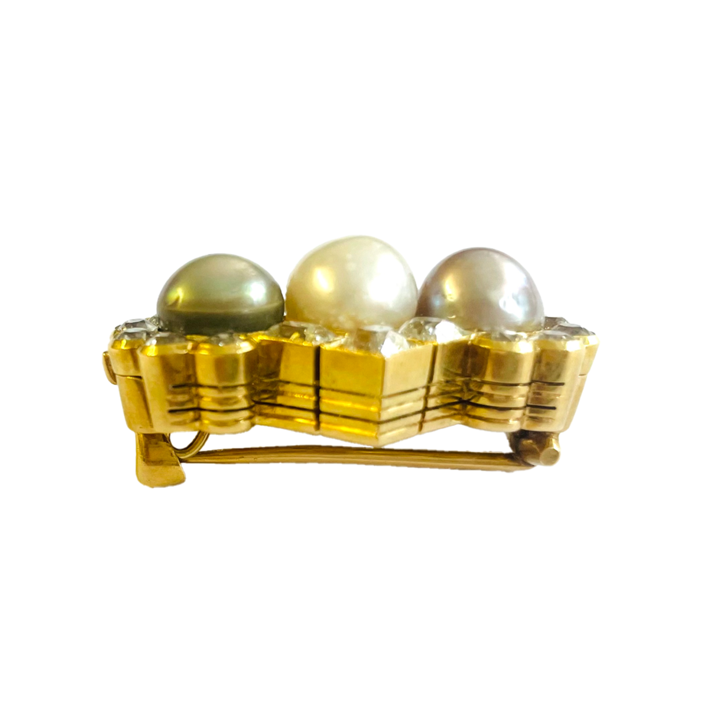 Bolin Victorian 18KT Yellow Gold Natural Pearl & Diamond Brooch/Pendant side