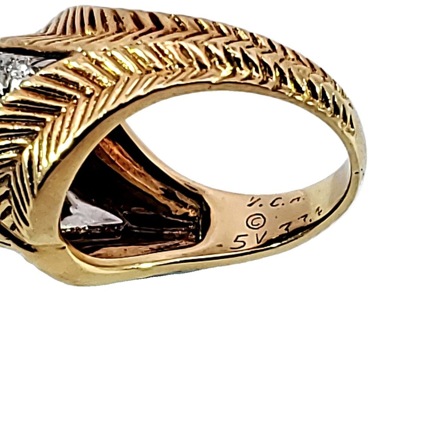 Van Cleef & Arpels 1950s 18KT Yellow Gold Diamond Ring close-up of signature
