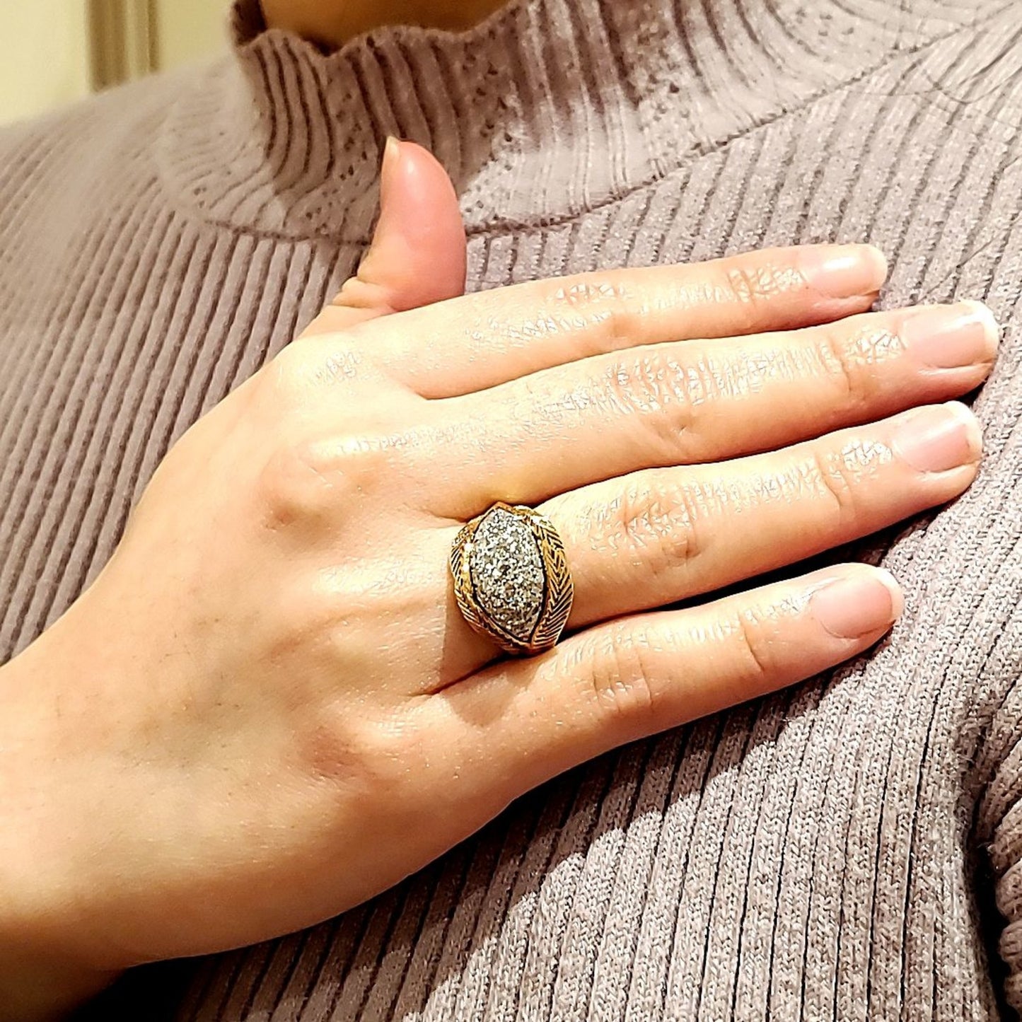 Van Cleef & Arpels 1950s 18KT Yellow Gold Diamond Ring worn on finger