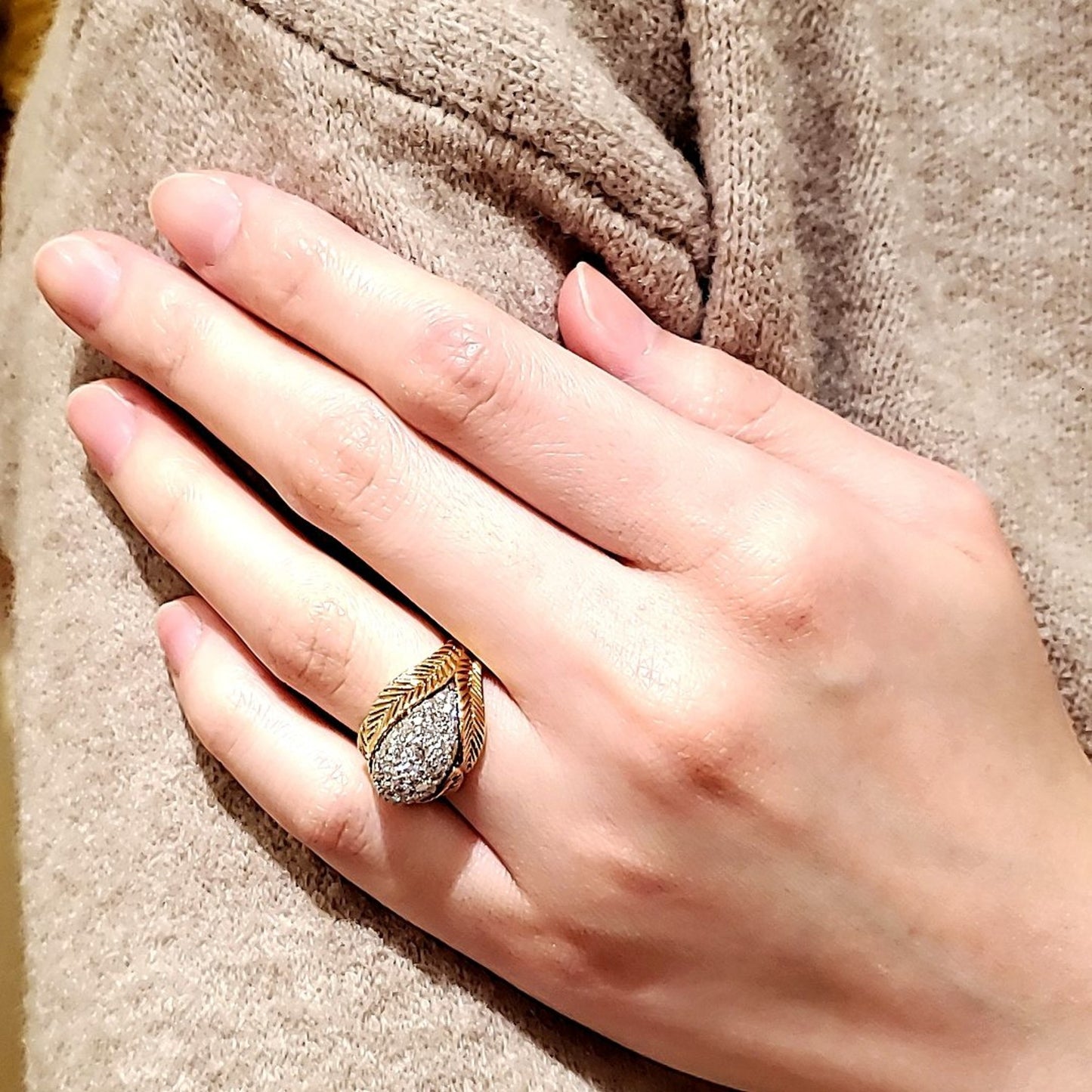 Van Cleef & Arpels 1950s 18KT Yellow Gold Diamond Ring worn on finger