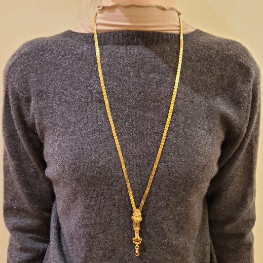 French Antique 18KT Yellow Gold Sautoir Necklace worn on neck