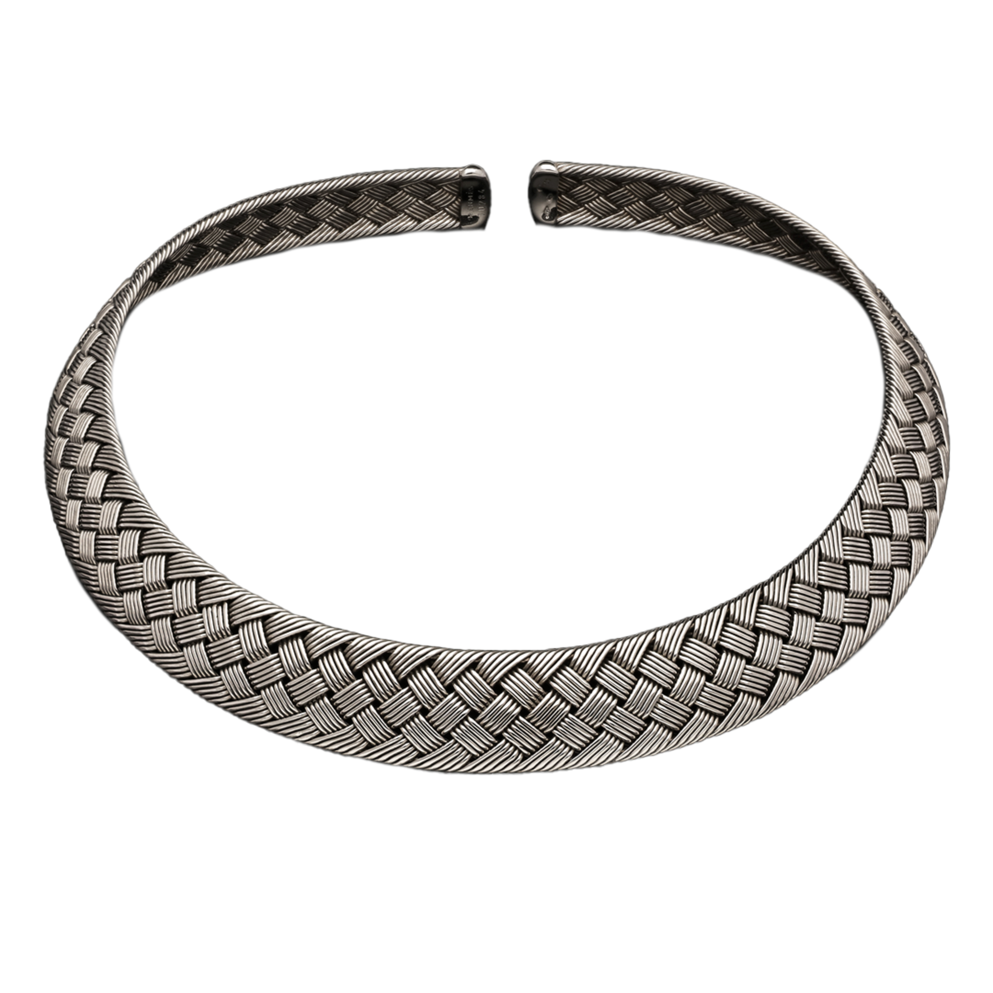 Hermes French Post-1980s 18KT White Gold Woven Torque Necklace front