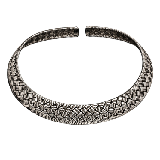 Hermes French Post-1980s 18KT White Gold Woven Torque Necklace front