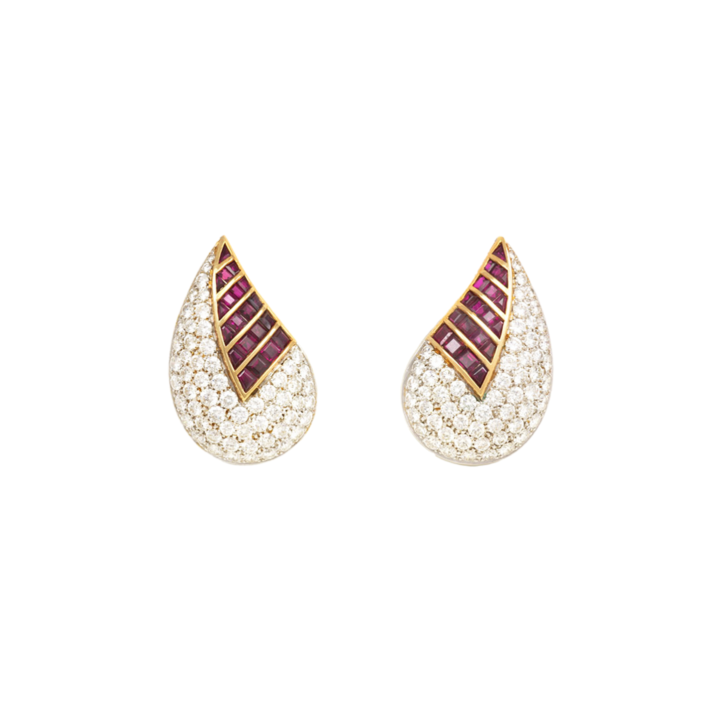 Mario Fasano 1980s 18KT Yellow & White Gold Diamond & Ruby Earrings front