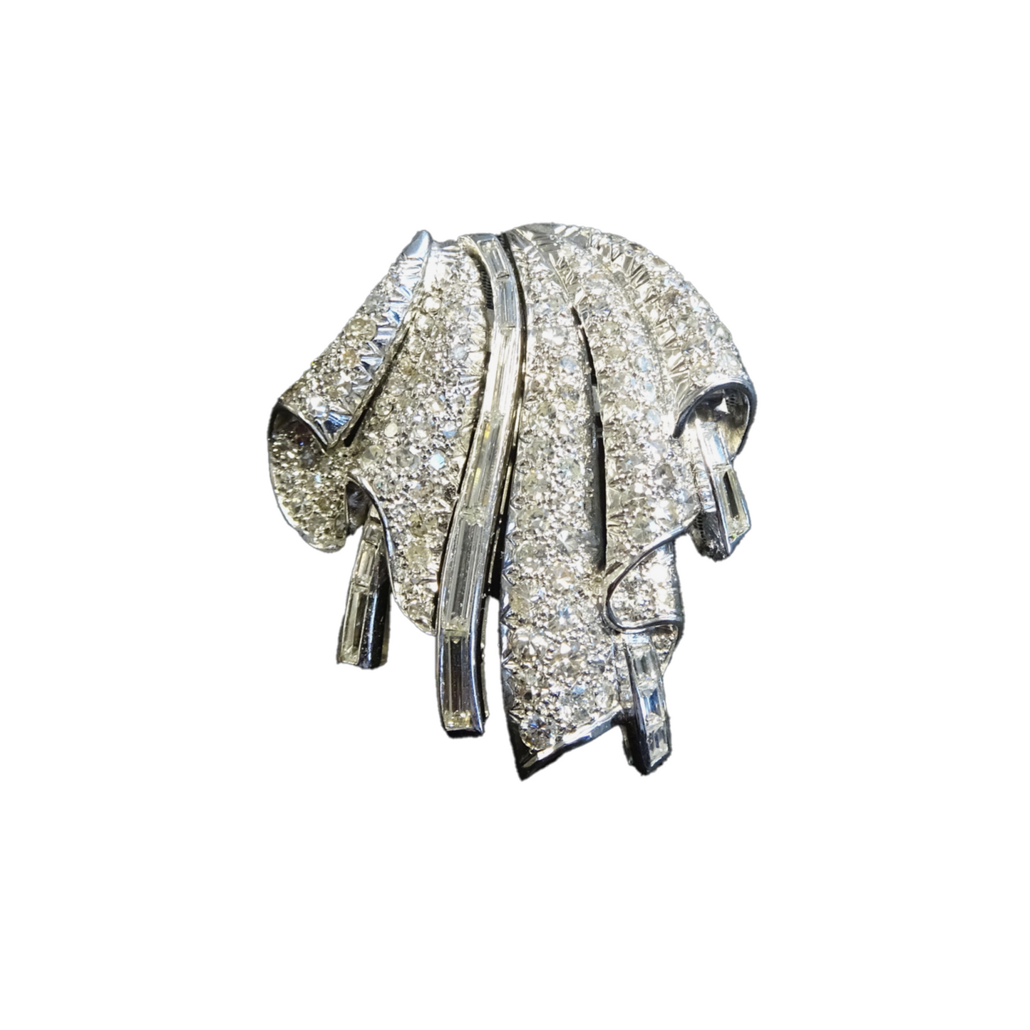 1940s Platinum Diamond Double Clips Brooch front