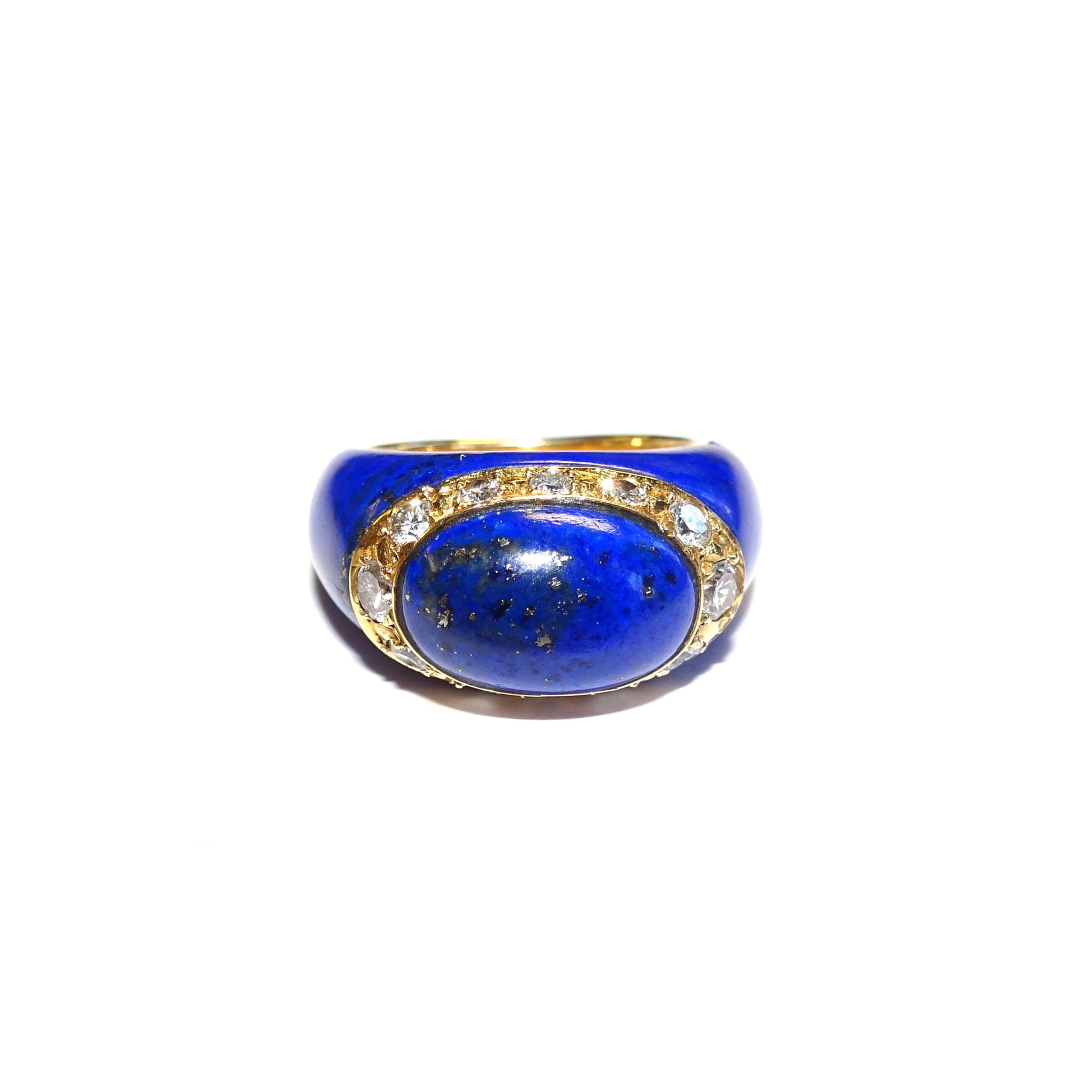 Van Cleef & Arpels 1960s 18KT Yellow Gold Lapis Lazuli & Diamond Ring front view