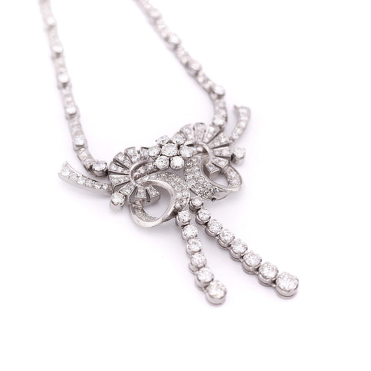 1950s Platinum Diamond Necklace close up