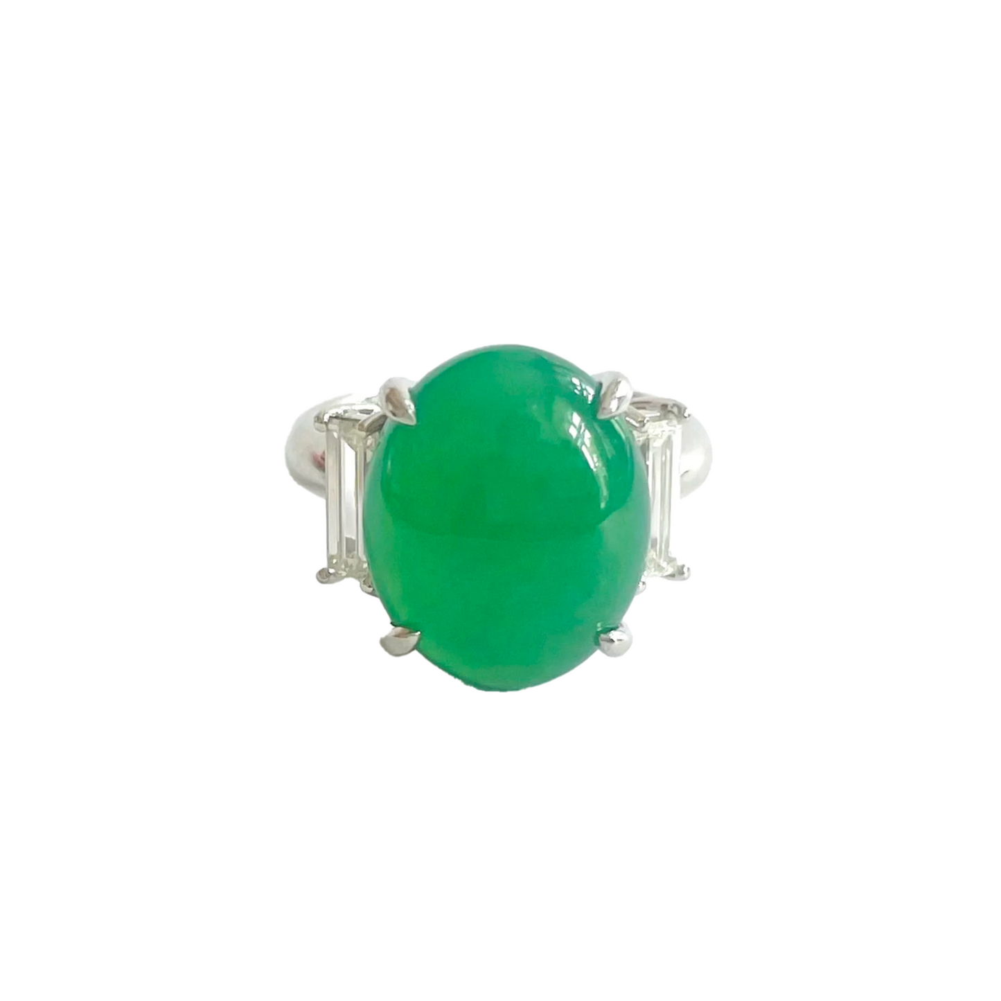 1980s Platinum Natural Jade & Diamond Ring front