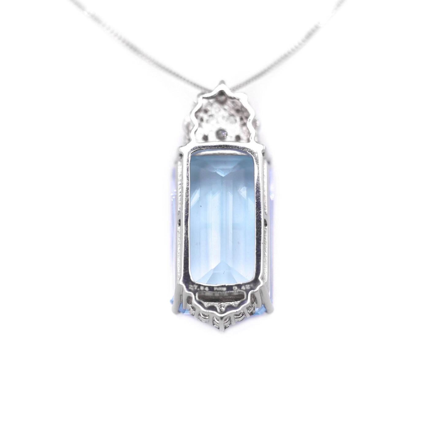Post-1980s Platinum Diamond & Aquamarine Necklace back