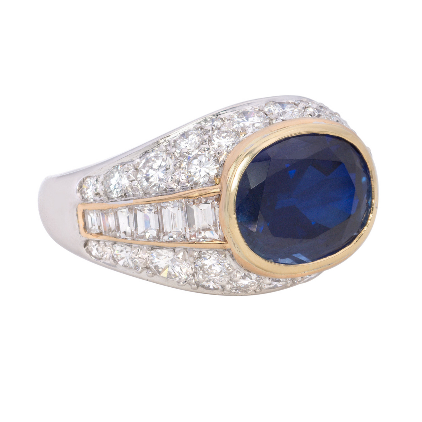 1970s 18KT Yellow & White Gold Sapphire Diamond Ring side
