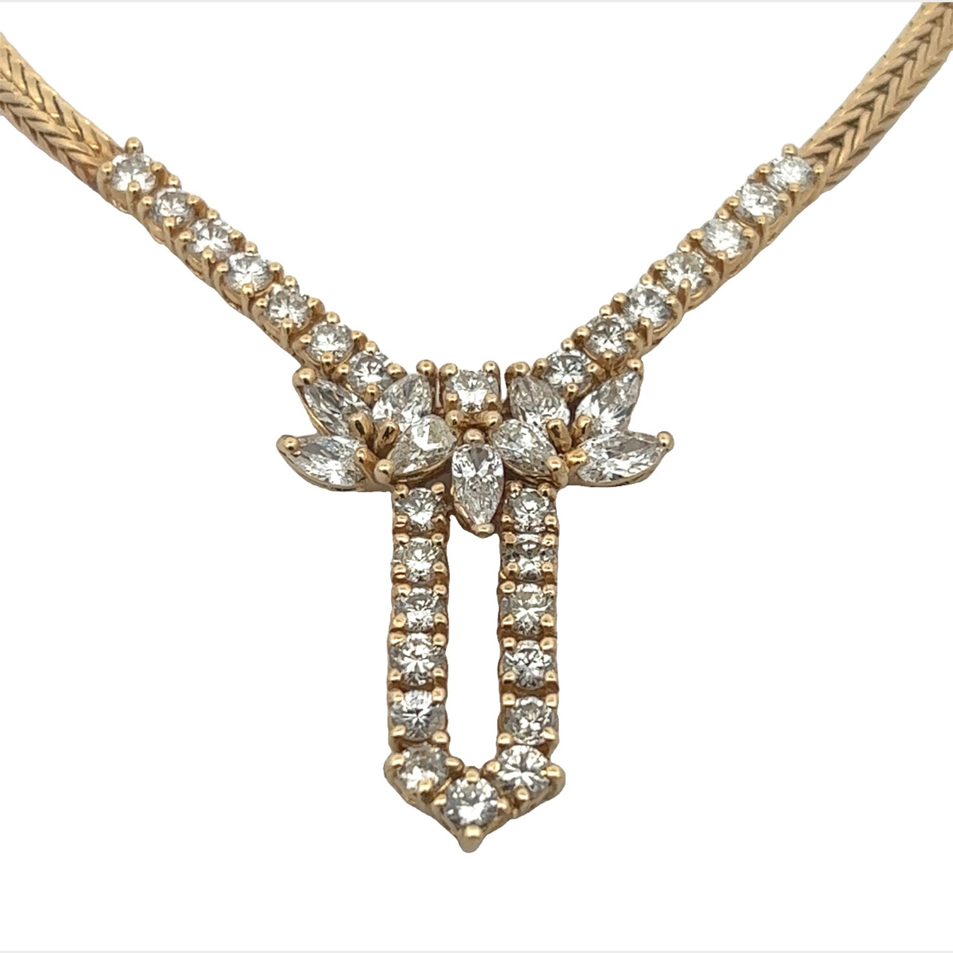 Post-1980s 18KT Yellow Gold Diamond Necklace close-up