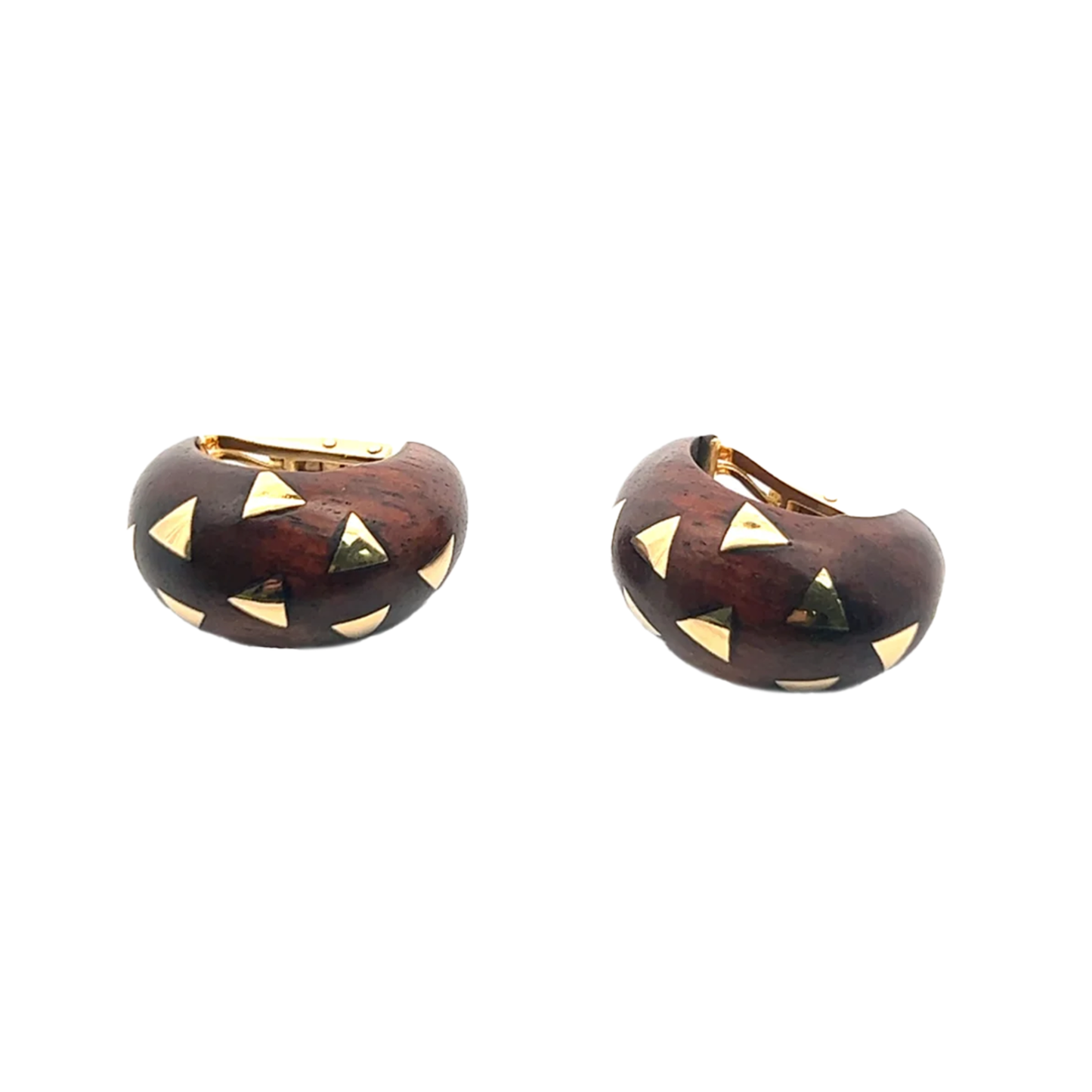 Van Cleef & Arpels 1980s 18KT Yellow Gold Wood Earrings top