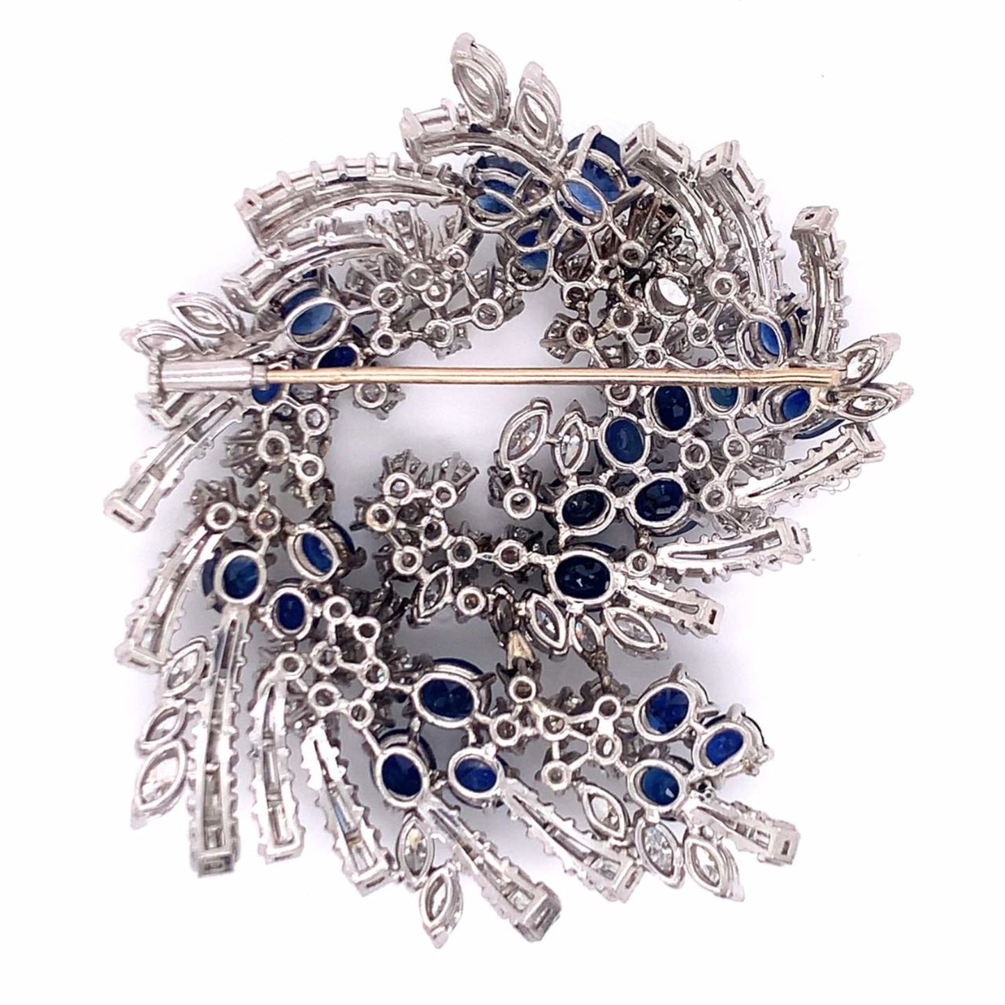 Art Deco Platinum Diamond & Sapphire Brooch back