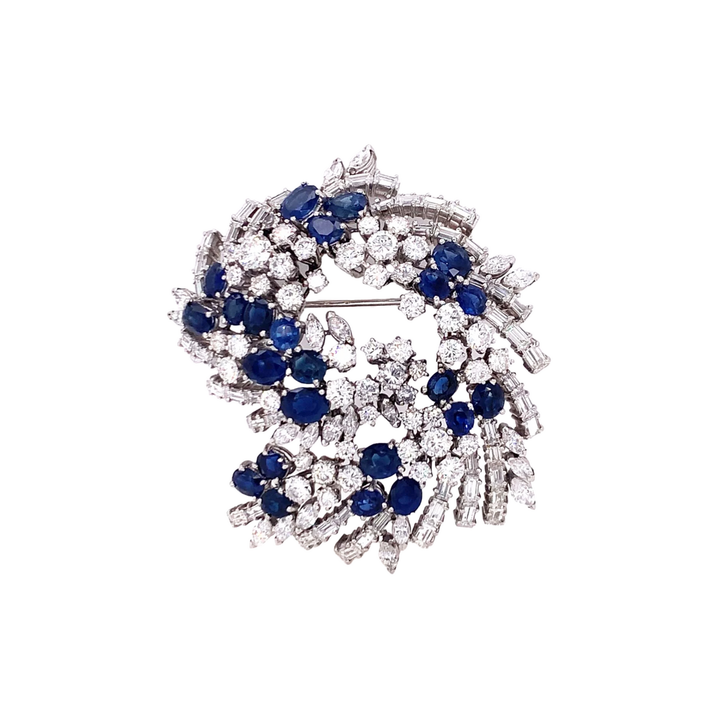 Art Deco Platinum Diamond & Sapphire Brooch front