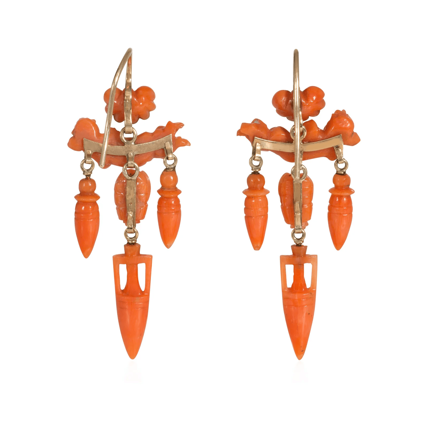 Victorian 15KT Yellow Gold Coral Angel Earrings back