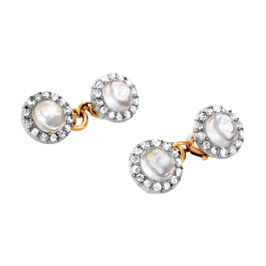 Edwardian Platinum & 18KT Yellow Gold Moonstone & Diamond Dress Set front