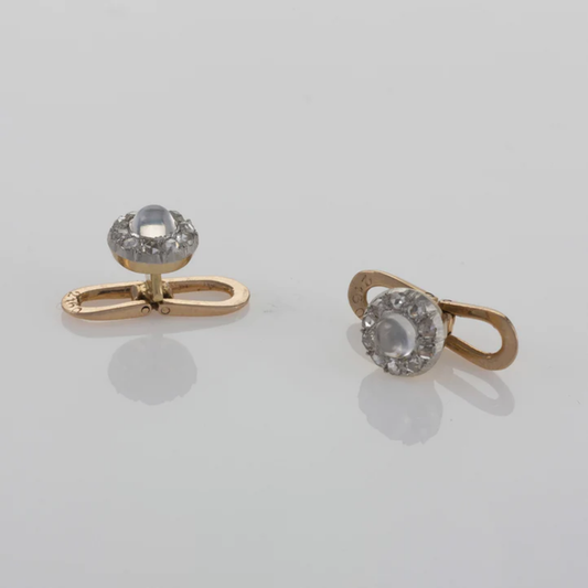 Edwardian Platinum & 18KT Yellow Gold Moonstone & Diamond Dress Set front