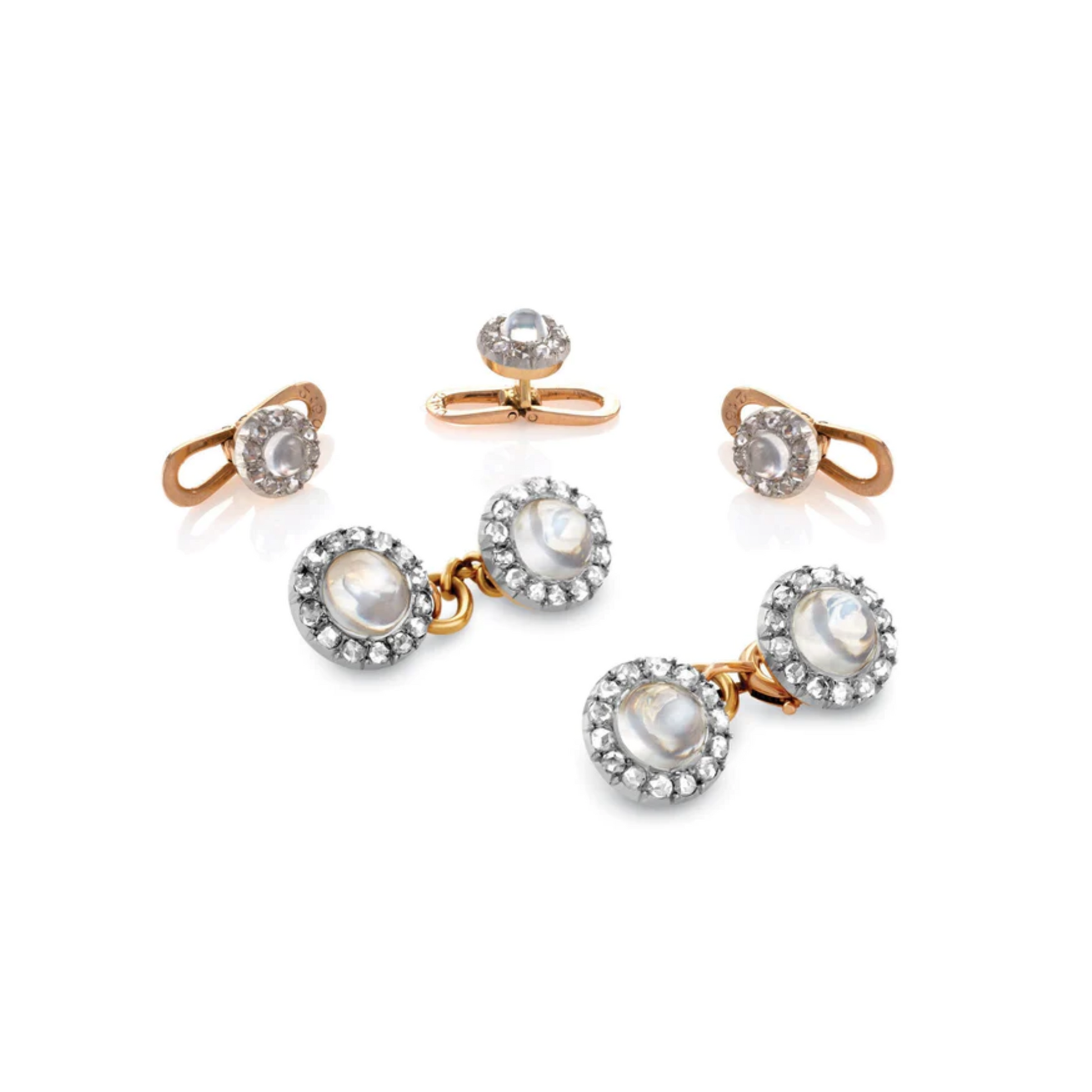 Edwardian Platinum & 18KT Yellow Gold Moonstone & Diamond Dress Set front