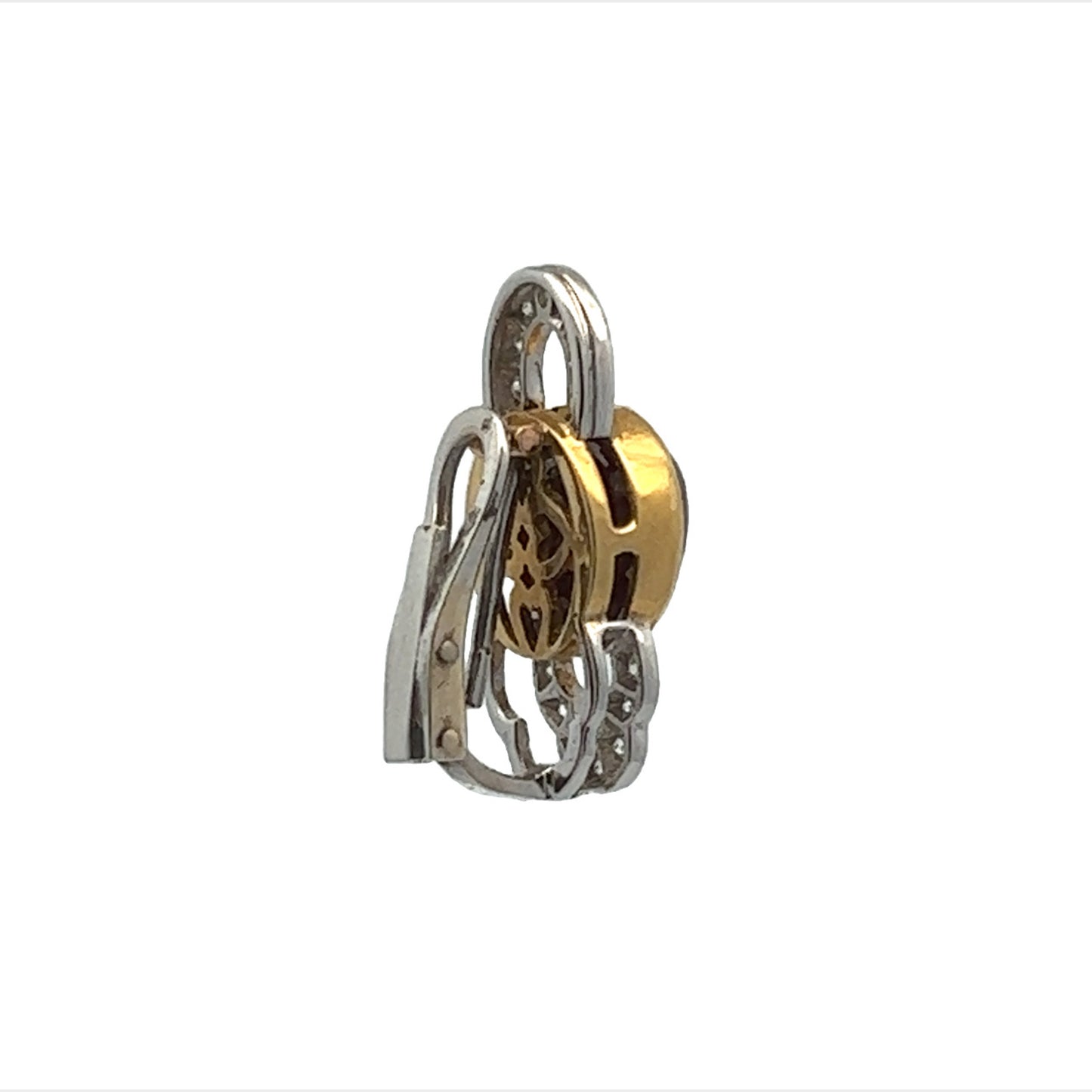 1980s 14KT Yellow & White Gold Ruby & Diamond Earrings side and back