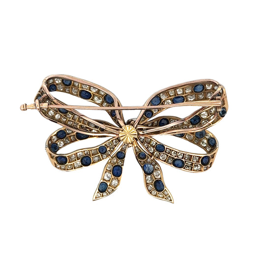 Chaumet Edwardian Platinum & 18KT Yellow Gold Sapphire & Diamond Bow Brooch back