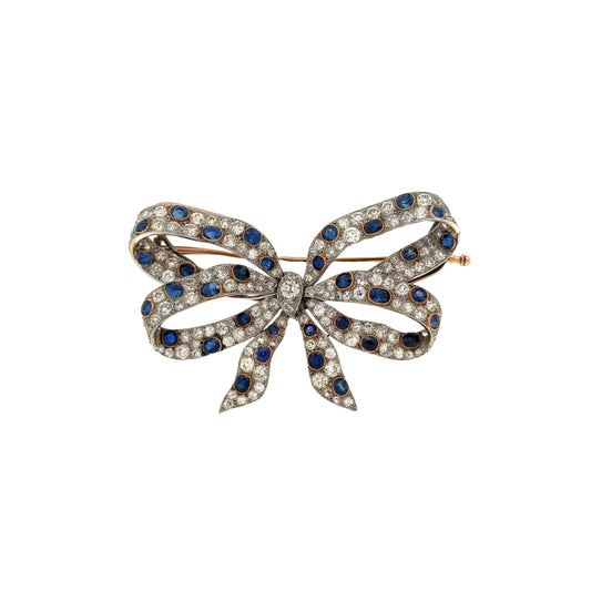 Chaumet Edwardian Platinum & 18KT Yellow Gold Sapphire & Diamond Bow Brooch front