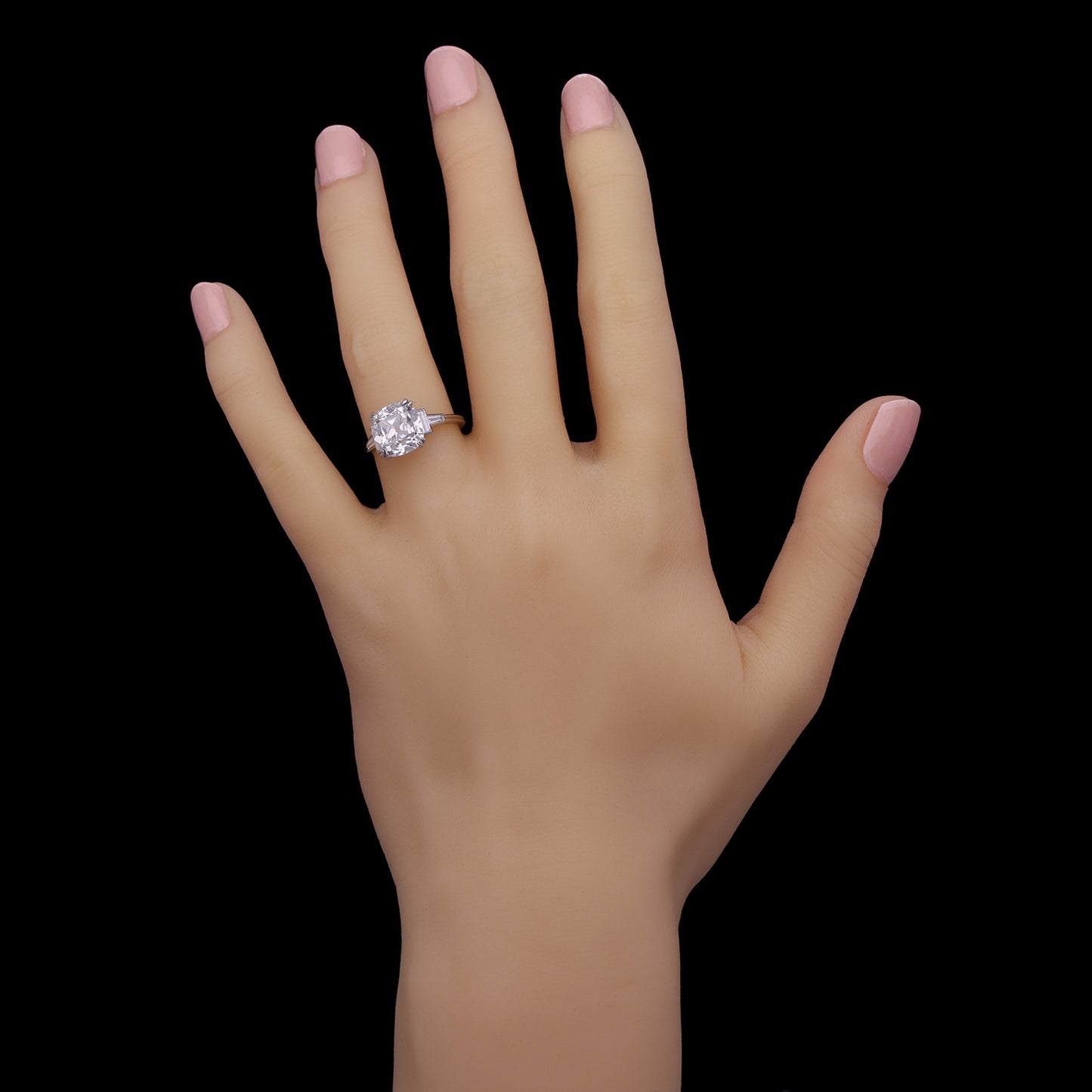 Victorian Diamond in Modern Platinum Ring on hand