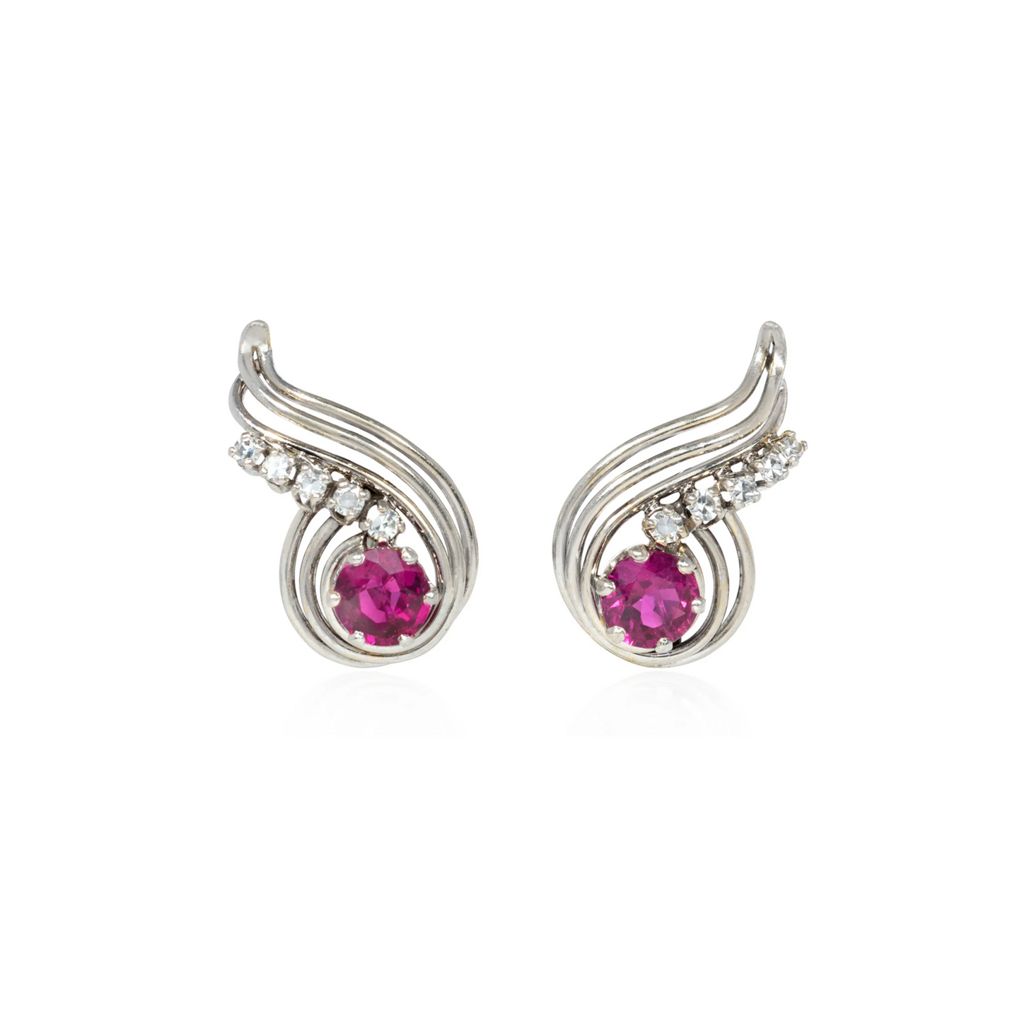 Hélène Vidal French Retro Platinum & 18KT Yellow Gold Ruby & Diamond Earrings front